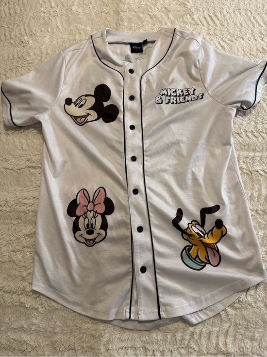 Disney Tops - Disney Mickey & Friends White Mesh Baseball Jersey size small button up